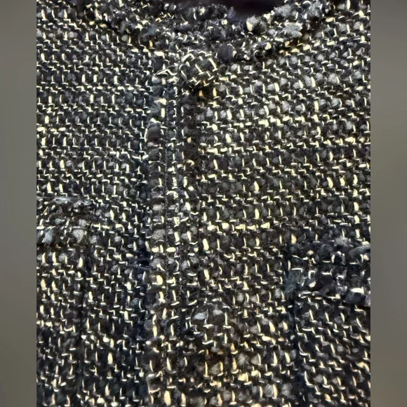 Theory New Blue & White Tweed Cropped Collarless Jacket Size 10 - Picture 9 of 13